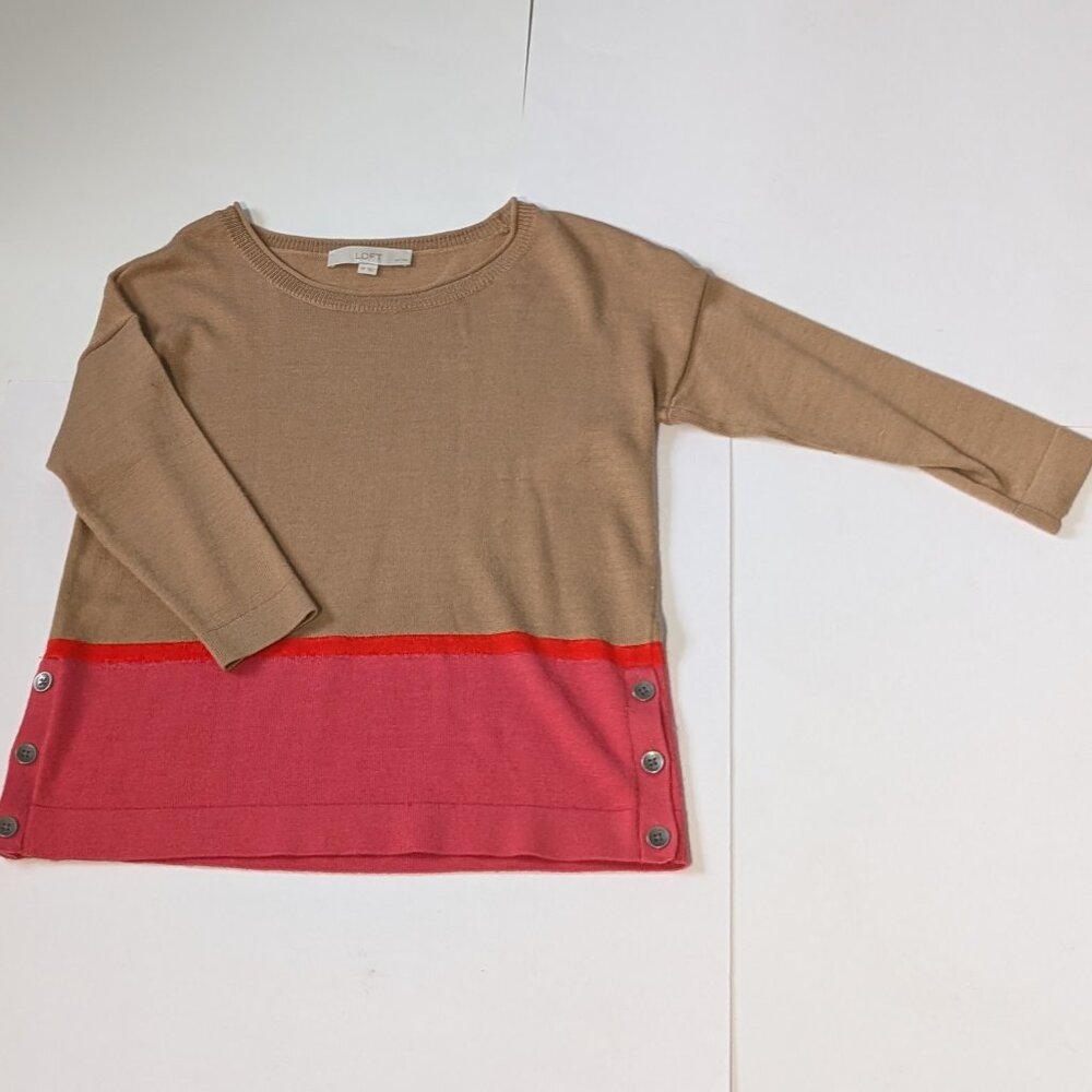 Ann Taylor Loft Colorblock Lightweight Drop Shoulder 3/4 Sleeve Sweater, Size SP